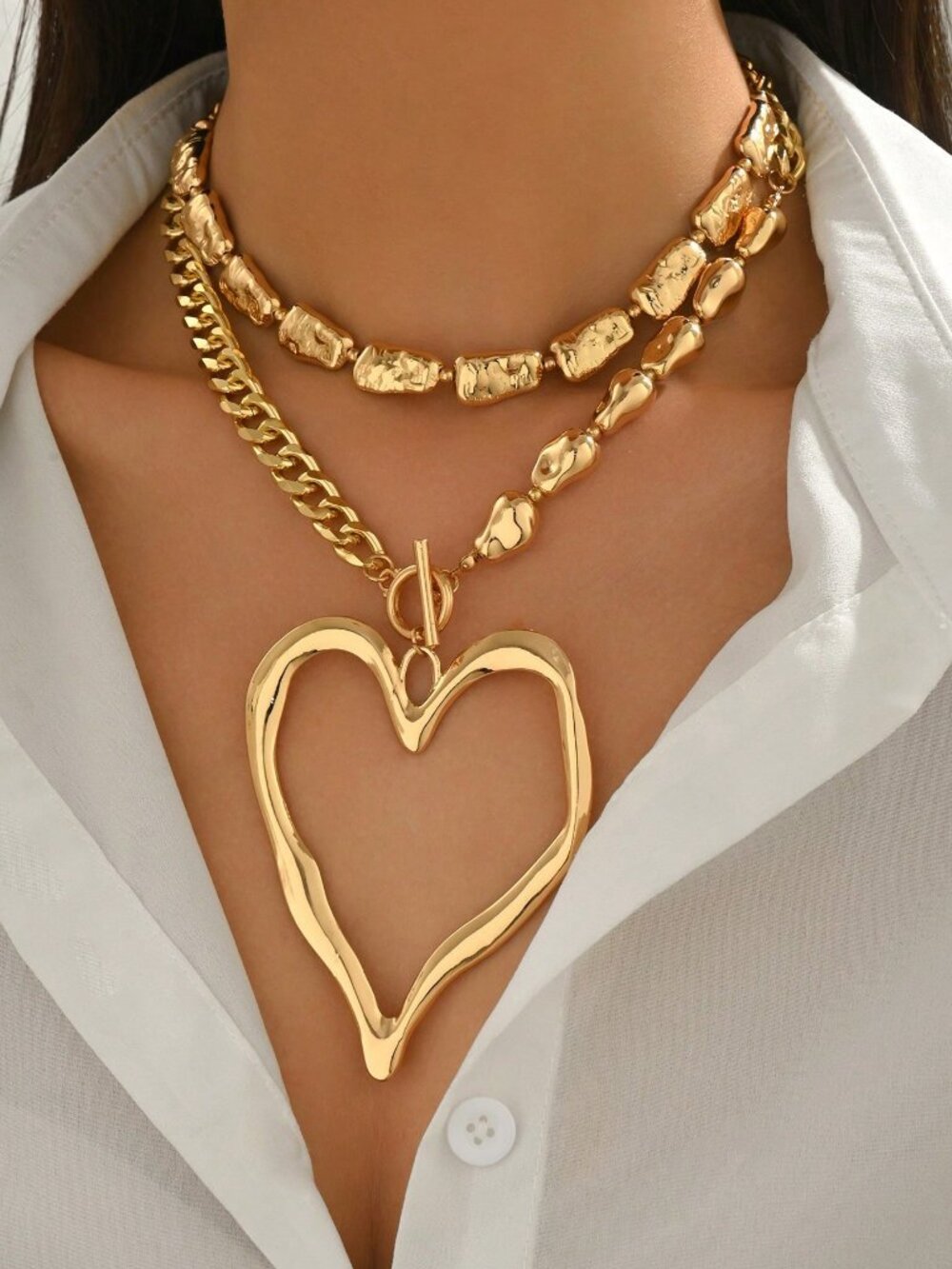Gold Women's Heart Necklace with Pearl & Beach Charm Set